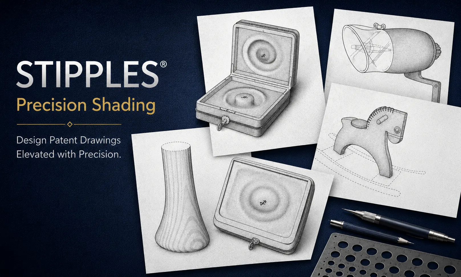 STIPPLES premium design patent drawing shading