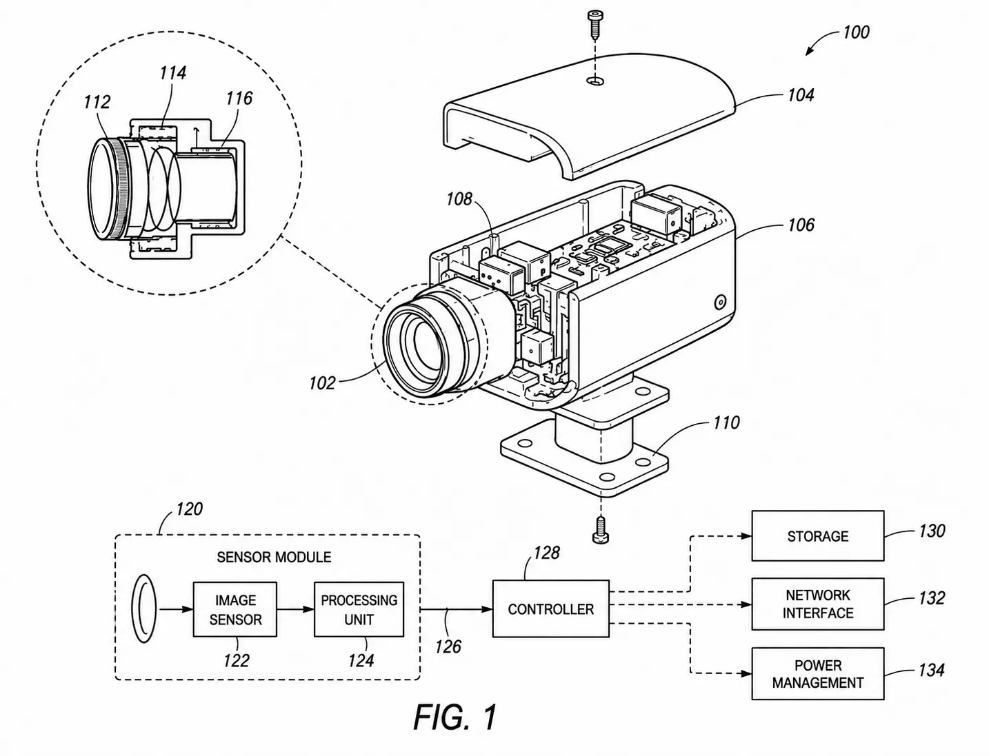 Patent figure example showing a technical assembly and system diagram