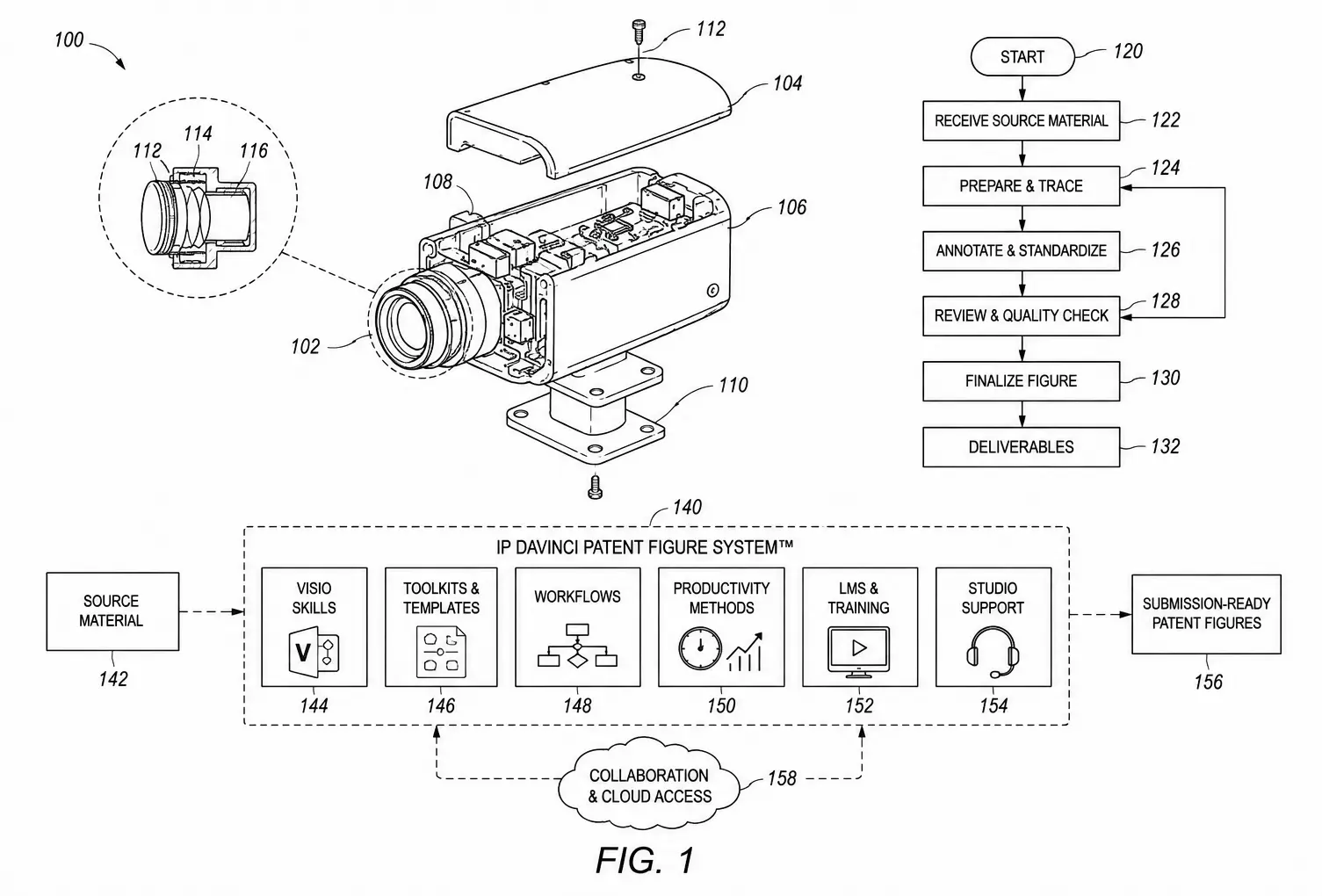 Patent figure example illustrating the technical drawing work supported by the IP DaVinci Patent Figure System